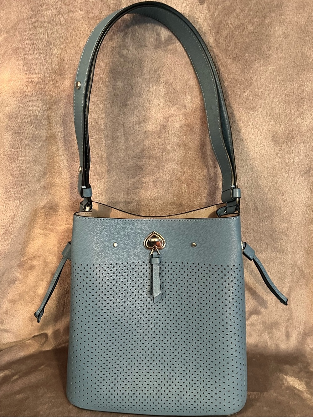 Kate Spade Perforated Bucket Shoulder Bag in Dusty Blue